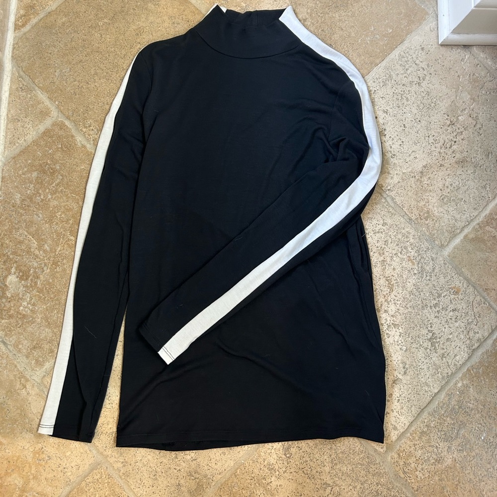 Banana Republic Sheer Black Turtleneck w/ White Stripe - M, Excellent Condition